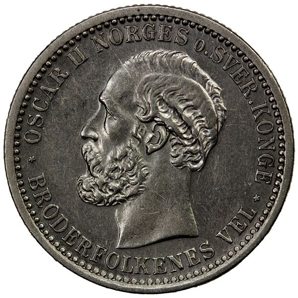 NORWAY: Oscar II, 1872-1907, AR 50 øre, 1898, EF