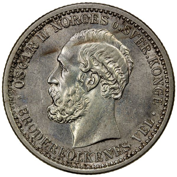 NORWAY: Oscar II, 1872-1907, AR 50 øre, 1899, AU
