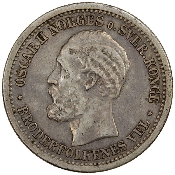 NORWAY: Oscar II, 1872-1905, AR krone, 1877, Choice VF