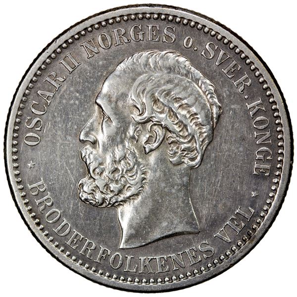 NORWAY: Oscar II, 1872-1907, AR krone, 1890, EF-AU