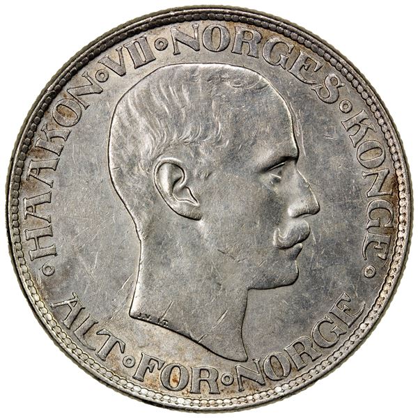 NORWAY: Haakon VII, 1905-1957, AR 2 kroner, 1917, AU