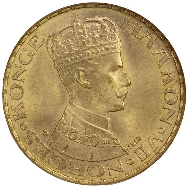 NORWAY: Haakon VII, 1905-1957, AV 20 kroner, 1910, NGC MS65