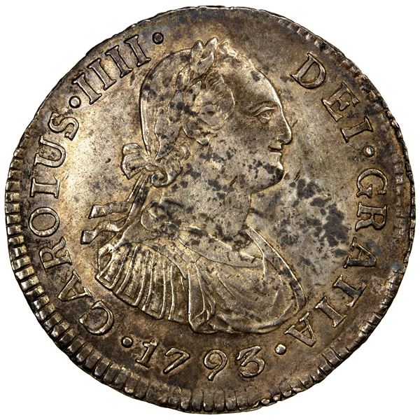 PERU: Carlos IV, 1788-1808, AR 2 reales, 1793, AU
