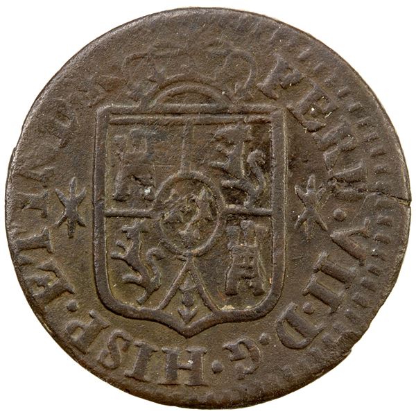 PHILIPPINES: Fernando VII, 1808-1833, AE quarto, 1829, Choice VF