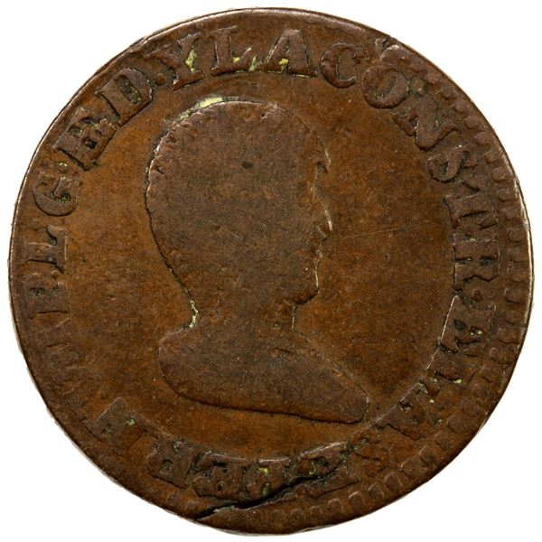 PHILIPPINES: Fernando VII, 1808-1833, AE quarto, 1823, Fine