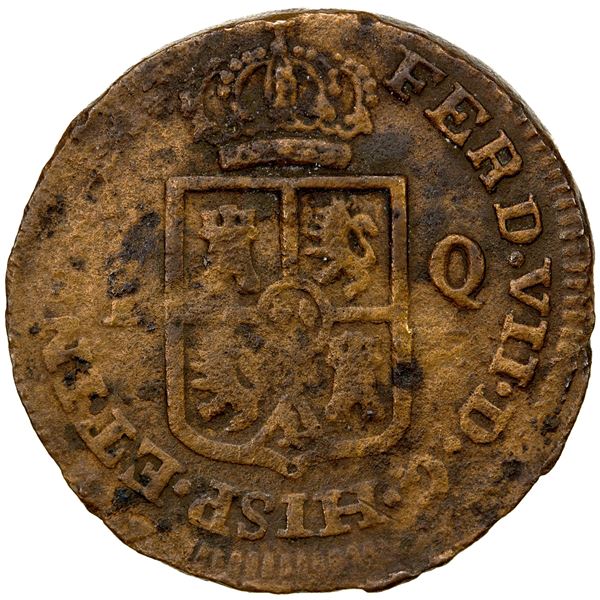 PHILIPPINES: Fernando VII, 1808-1833, AE quarto, 1834-MA, VF