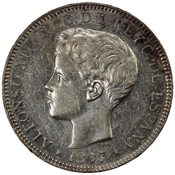 PHILIPPINES: Alfonso XIII, 1886-1931, AR peso, 1897, EF