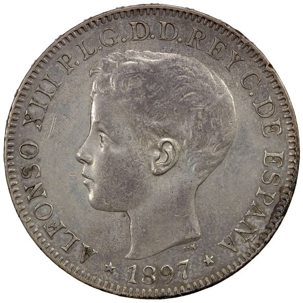 PHILIPPINES: Alfonso XIII, 1886-1931, AR peso, 1897, VF-EF