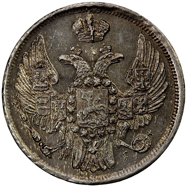POLAND: Nicholas I, 1825-1855, AR zloty, 1839, Choice AU