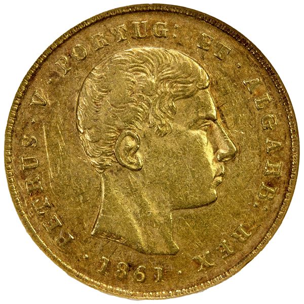 PORTUGAL: Pedro V, 1853-1861, AV 5000 reis, 1881, NGC EF45