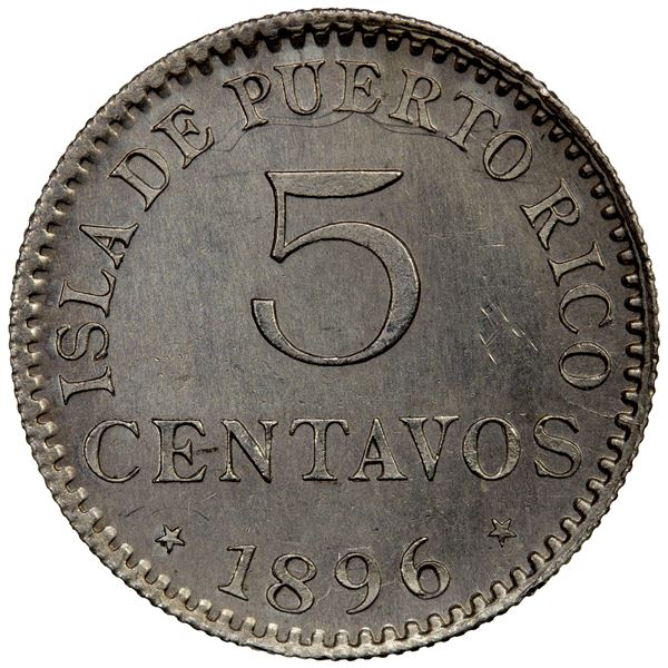 PUERTO RICO: Alfonso XIII, 1886-1931, AR 5 centavos, 1896, Choice AU