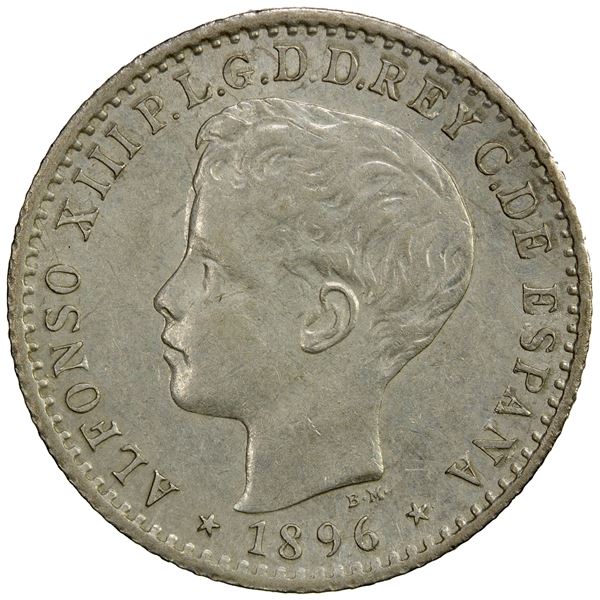 PUERTO RICO: Alfonso XIII, 1886-1931, AR 10 centavos, 1896, EF