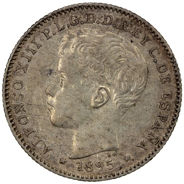 PUERTO RICO: Alfonso XIII, 1886-1931, AR 20 centavos, 1895, EF