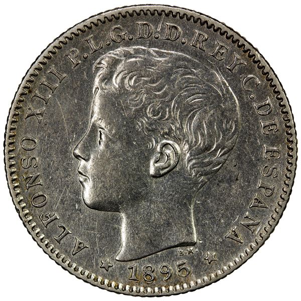 PUERTO RICO: Alfonso XIII, 1886-1931, AR 20 centavos, 1895, EF