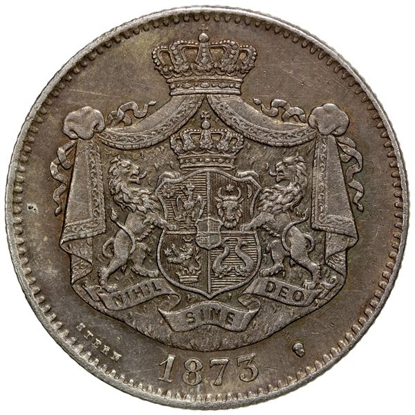 ROMANIA: Carol I, as Domnitor, 1866-1881, AR 2 lei, 1873, EF-AU