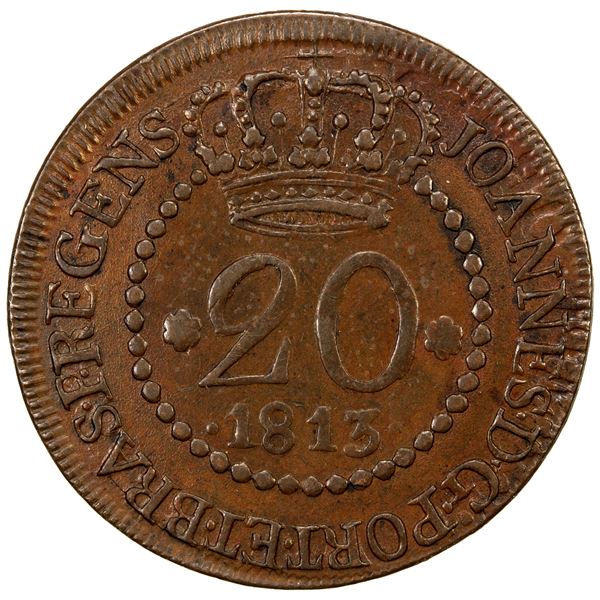 ST. THOMAS & PRINCE: Joao, as Prince Regent, 1799-1816, AE 20 reis, 1813-R, EF