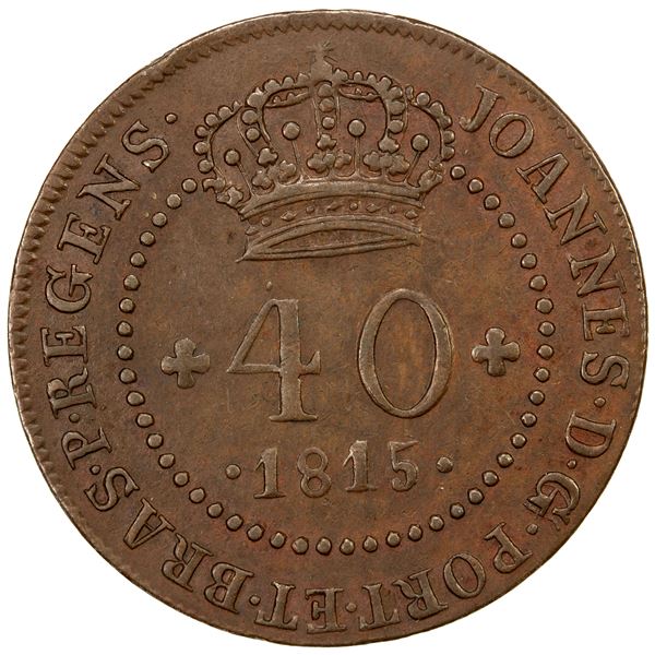 ST. THOMAS & PRINCE: Joao, as Prince Regent, 1799-1816, AE 40 reis, 1815-R, EF