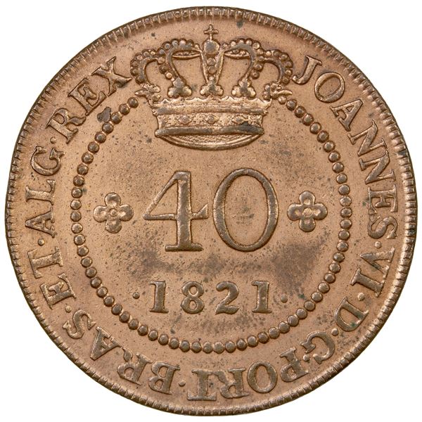 ST. THOMAS & PRINCE: Joao, as King, 1816-1826, AE 40 reis, 1821, Unc