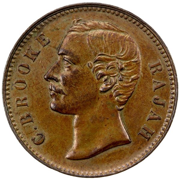 SARAWAK: Charles J. Brooke, 1868-1917, AE ½ cent, 1870, AU