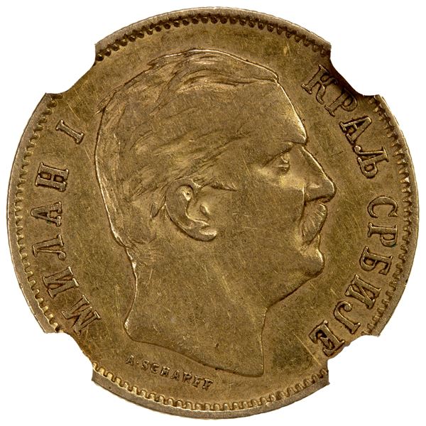SERBIA: Milan I, 1882-1889, AV dinara, 1882-V, NGC VF35
