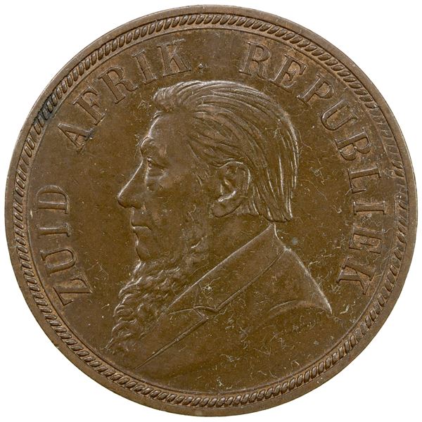 SOUTH AFRICA: Republiek, AE penny, 1893, AU