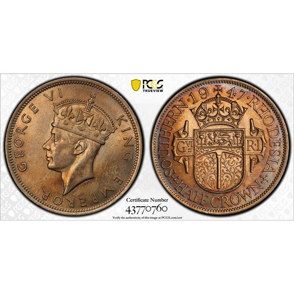 SOUTHERN RHODESIA: George VI, 1936-1952, ½ crown, 1947, PCGS MS63