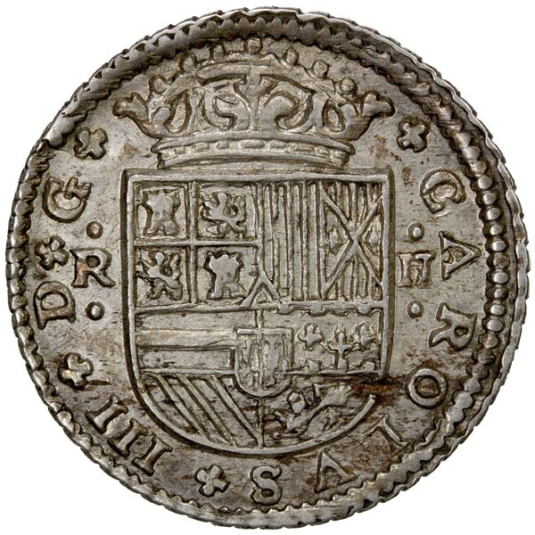 SPAIN: Carlos III, pretender, 1705-1714, AR 2 reales, 1709, VF-EF