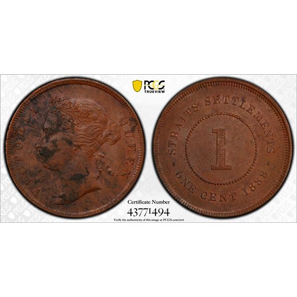 STRAITS SETTLEMENTS: Victoria, 1867-1901, AE cent, 1888, PCGS UNC details
