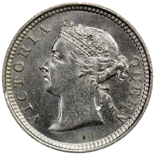 STRAITS SETTLEMENTS: Victoria, 1858-1901, AR 5 cents, 1885, Unc