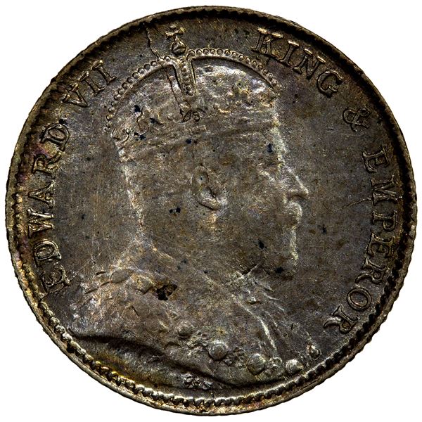 STRAITS SETTLEMENTS: Edward VII, 1901-1910, AR 5 cents, 1910-B, Unc