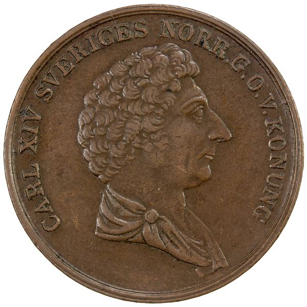SWEDEN: Carl XIV Johan, 1818-1844, AE 2 skilling, 1843, Choice VF