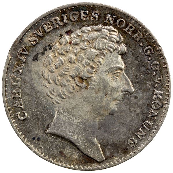 SWEDEN: Carl XIV Johan, 1818-1844, AR 1/16 riksdaler, 1835, EF-AU