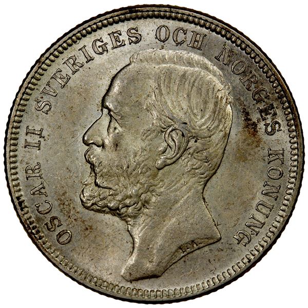 SWEDEN: Oscar II, 1872-1907, AR krona, 1897, Choice AU
