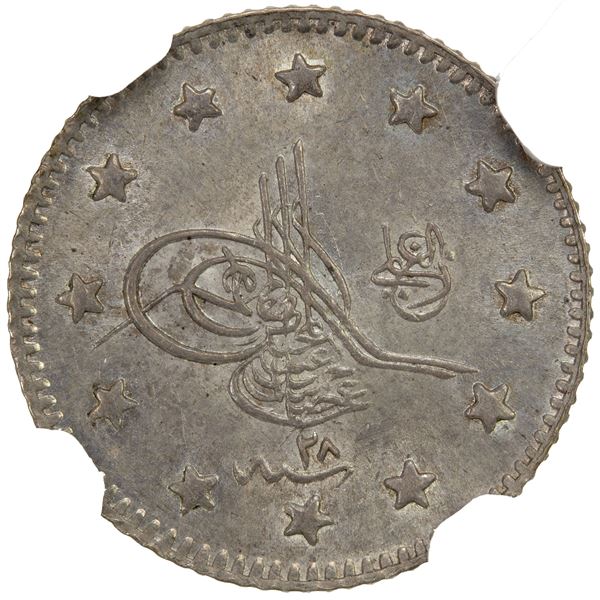 TURKEY: Abdul Hamid II, 1876-1909, AR kurush, AH1293 year 28, NGC MS63 +