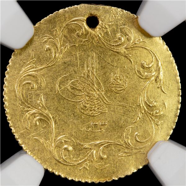 TURKEY: Abdul Hamid II, 1876-1909, AV 25 kurush, Kostantiniye, AH1293 year 33, NGC AU details