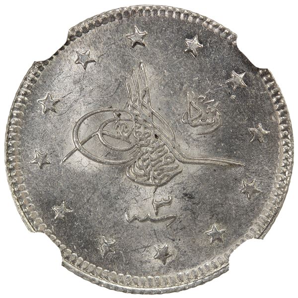 TURKEY: Mehmet V, 1909-1918, AR 2 kurush, AH1327 year 3, NGC MS64