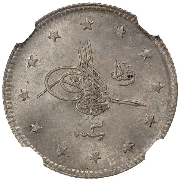 TURKEY: Mehmet V, 1909-1918, AR 2 kurush, AH1327 year 3, NGC MS64