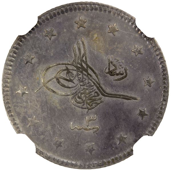 TURKEY: Mehmet V, 1909-1918, AR 2 kurush, AH1327 year 3, NGC MS62