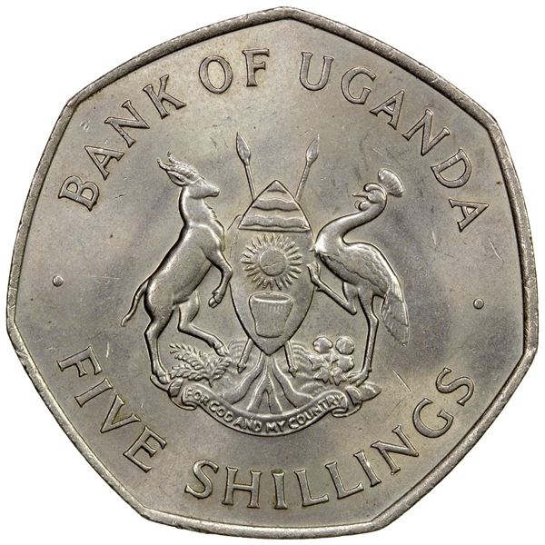 UGANDA: Republic, 5 shillings, 1972, Choice Unc