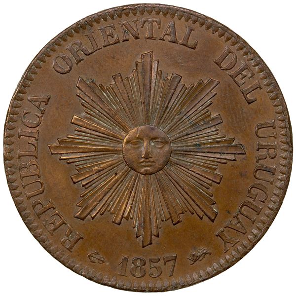 URUGUAY: Republic, AE 20 centesimos, 1857, Unc