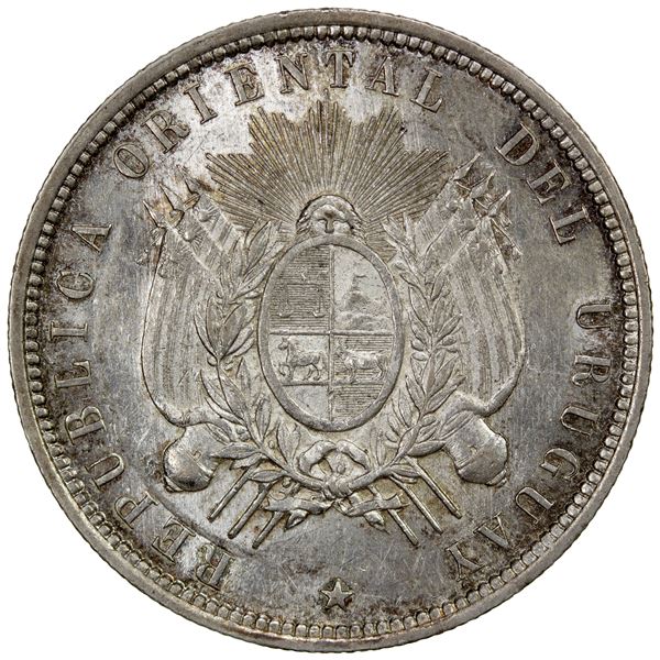 URUGUAY: Republic, AR 50 centesimos, 1877-A, EF-AU