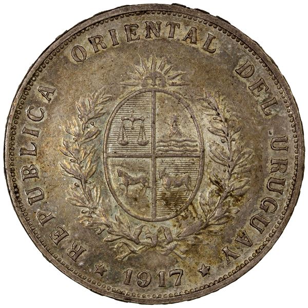 URUGUAY: Republic, AR 50 centesimos, 1917, EF-AU