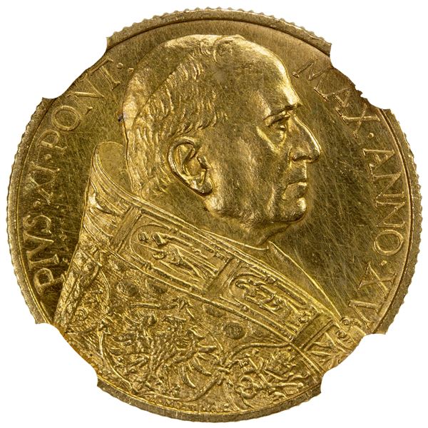 VATICAN: Pius XI, 1922-1939, AV 100 lire, 1936 year XV, NGC UNC details