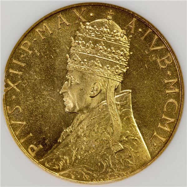 VATICAN: Pius XII, 1939-1958, AV 100 lire, 1950, ANACS graded MS64