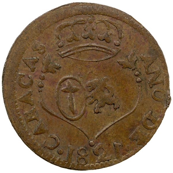 VENEZUELA: Caracas, AE ¼ real, 1821, EF