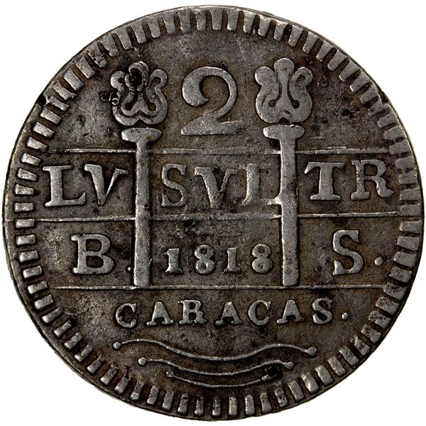 VENEZUELA: Caracas, AR 2 reales, 1818 (1830), F-VF