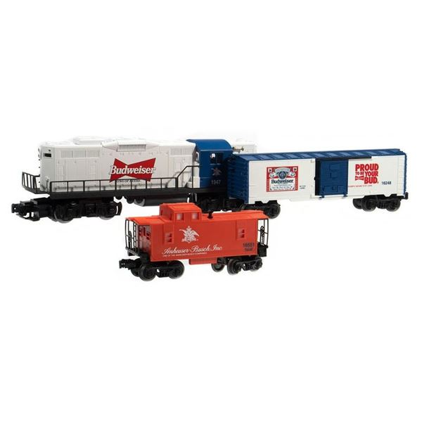 Lionel 6-1810 Budweiser Locomotive, Boxcar and Caboose. Unrun.