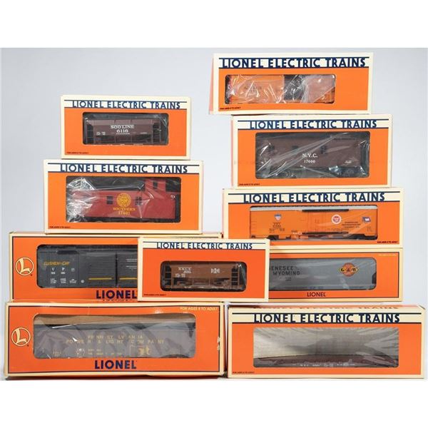 Lionel 10 Freight Cars: 6-6116; 6-17600; 6-19808; 6-16813; 6-17601; 6-17898; 6-6521; 6-19321; 6-5211