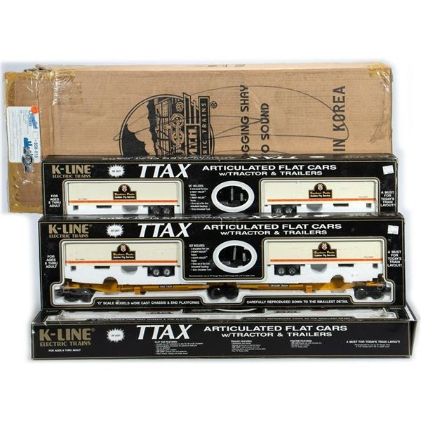 K-Line (quantity 4) K77024GG TTAX Spine Car with Southern Pacific Trailers in original boxes.
