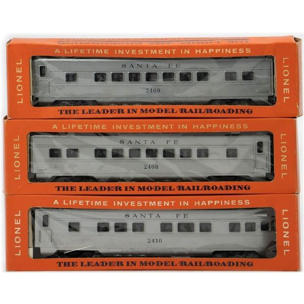 Lionel Post War Santa Fe Passenger Cars 2408, 2409, 2410